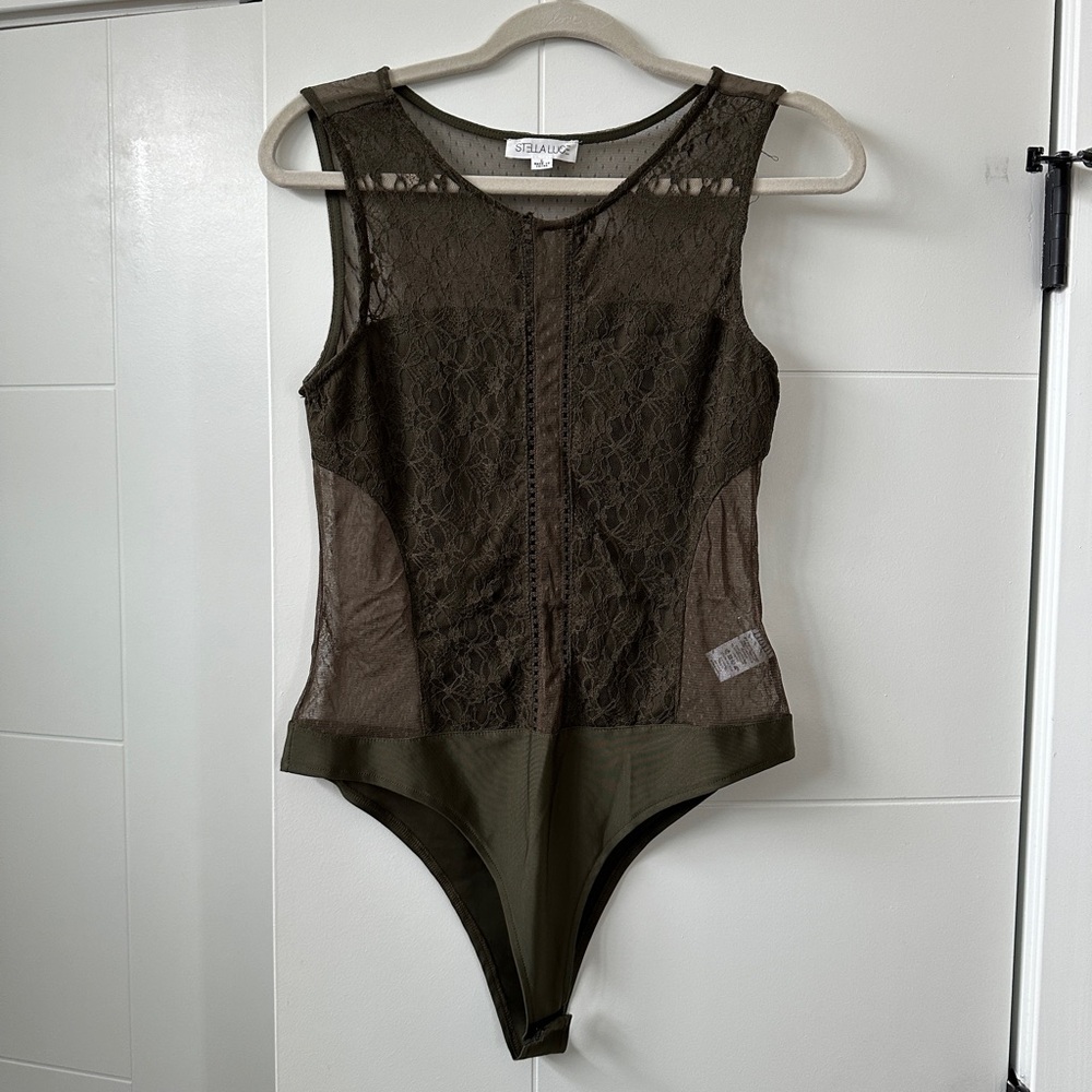 Sheer Olive Green Lace Bodysuit